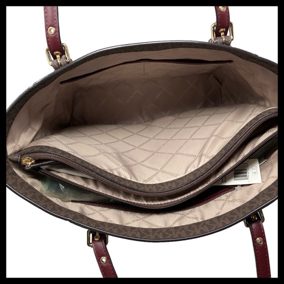 MICHAEL KORS Voyager East/West Tote Merlot With Brown MK Logo - Picture 13 of 16